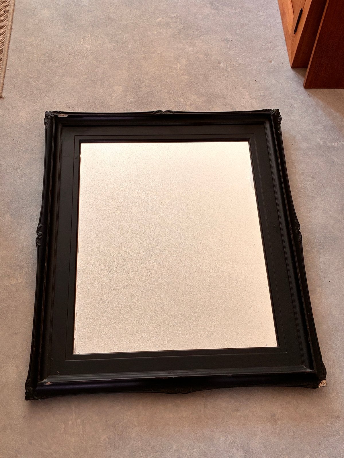 Oude zwarte lijst met spiegel (57x67 cm), Ophalen of Verzenden, Rechthoekig, 50 tot 100 cm, Minder dan 100 cm