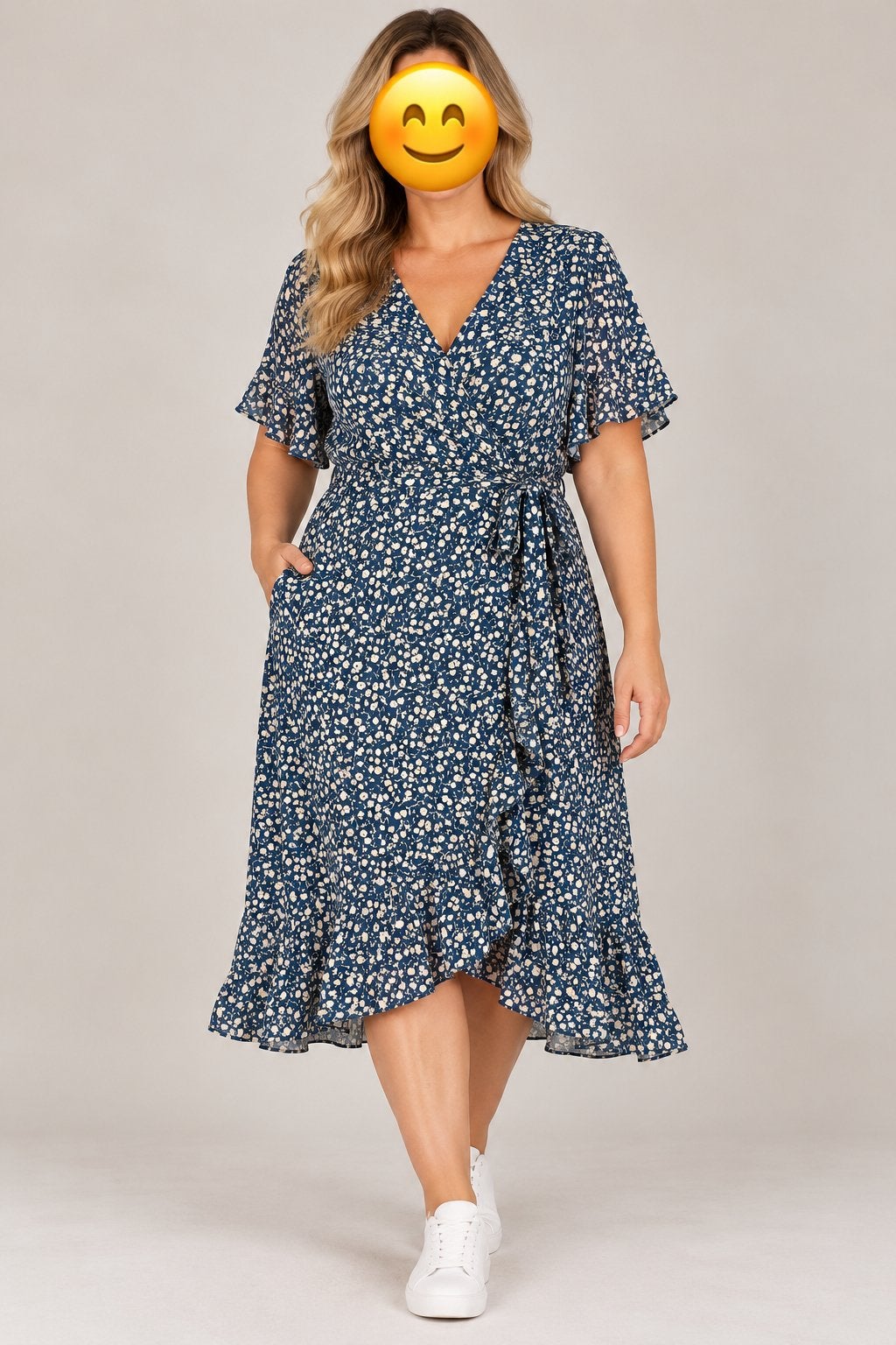 ONLY dames overslagjurk blauw met bloemen – maat 42, Blauw, Maat 42/44 (L), Ophalen of Verzenden, Zo goed als nieuw