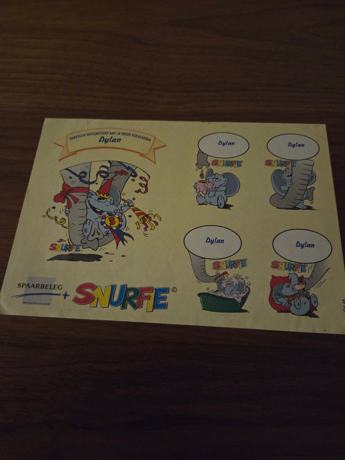 1558 Snurfie Sticker Vel - Dylan Verjaardag (21 x 15 cm), Verzamelen, Ophalen of Verzenden, Nieuw, Overige typen