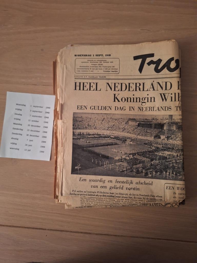 Oude Trouw Kranten uit 1947 en 1948- Historisch Archief, Boeken, Tijdschriften en Kranten, Ophalen, Gelezen, Krant