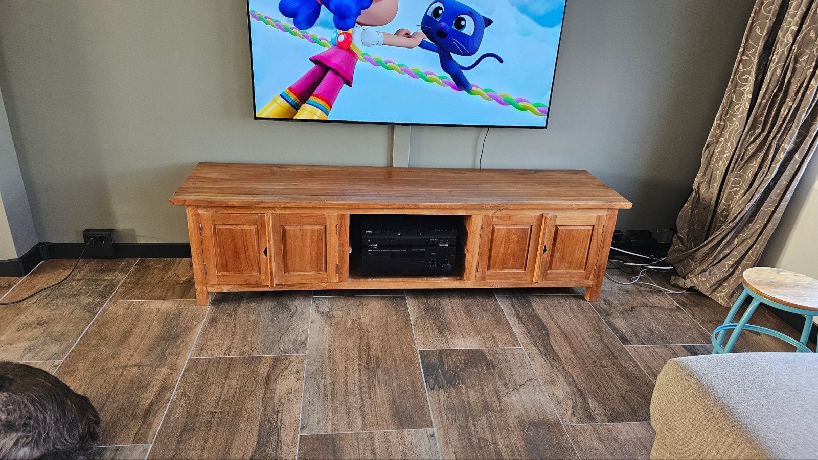 Teakhouten tv meubel, Ophalen, Teakhout, Landelijk, 200 cm of meer