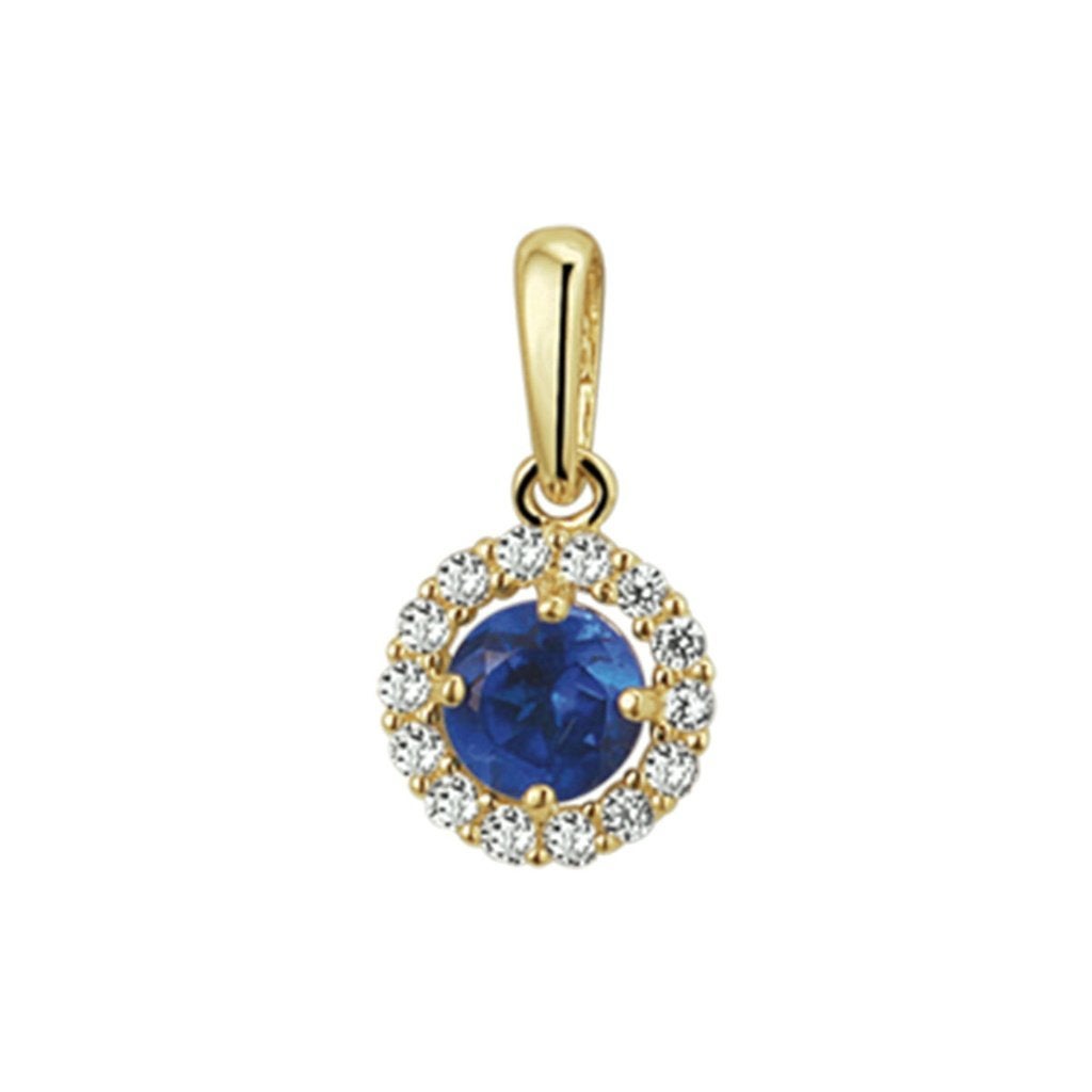 Gouden hangertje met synth. blauwsaffier en zirkonia - 14KRT, Sieraden, Tassen en Uiterlijk, Kettinghangers, Blauw, Nieuw, Ophalen of Verzenden