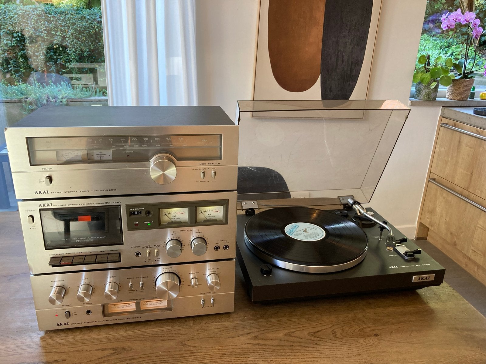 Akai Vintage Stereo Set met Platenspeler, Cassettedeck, Tune, Gebruikt, Cassettedeck, Akai, Losse componenten