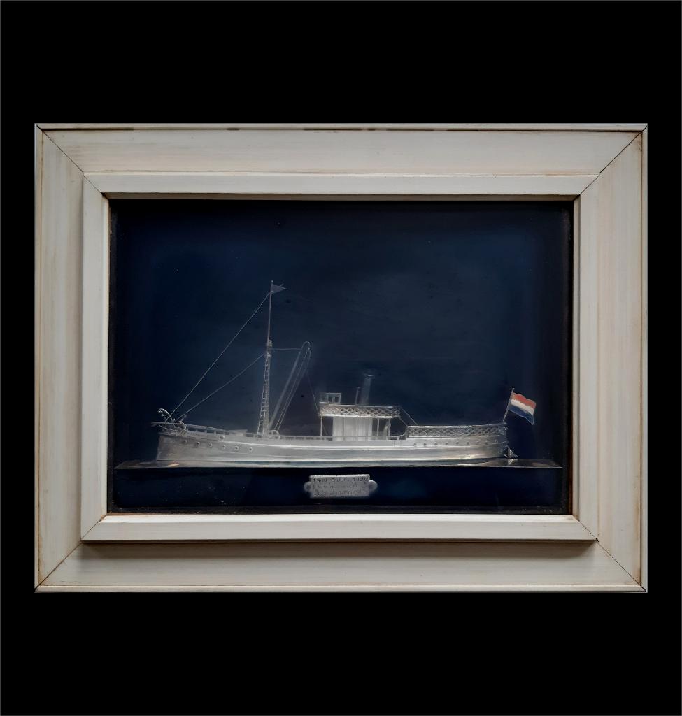 Zilveren miniatuur  van het schip de Baron van Dedem., Verzenden, Zilver