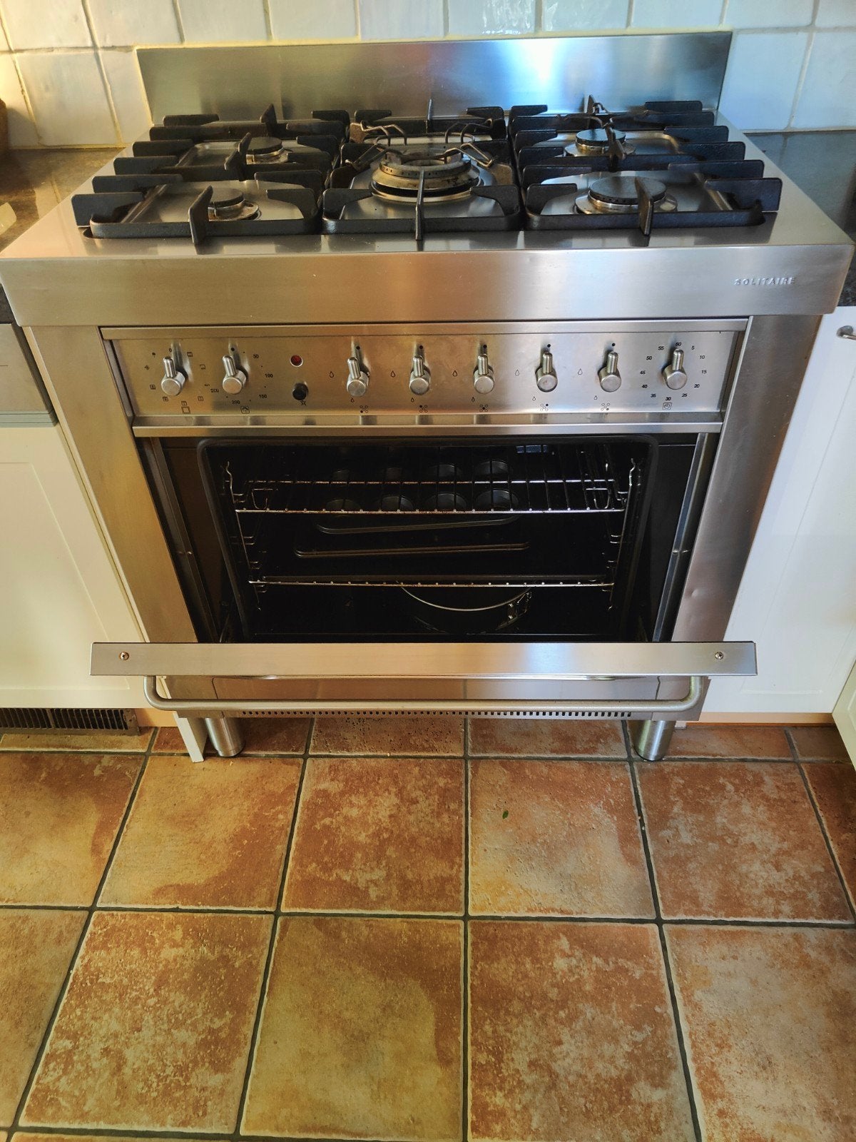 Solitaire gasfornuis met oven - RVS gratis afhalen, Ophalen, Gebruikt, 60 cm of meer, Grill