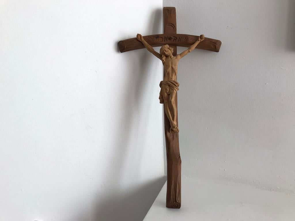 Houten crucifix, Antiek en Kunst, Antiek | Religie, Ophalen of Verzenden