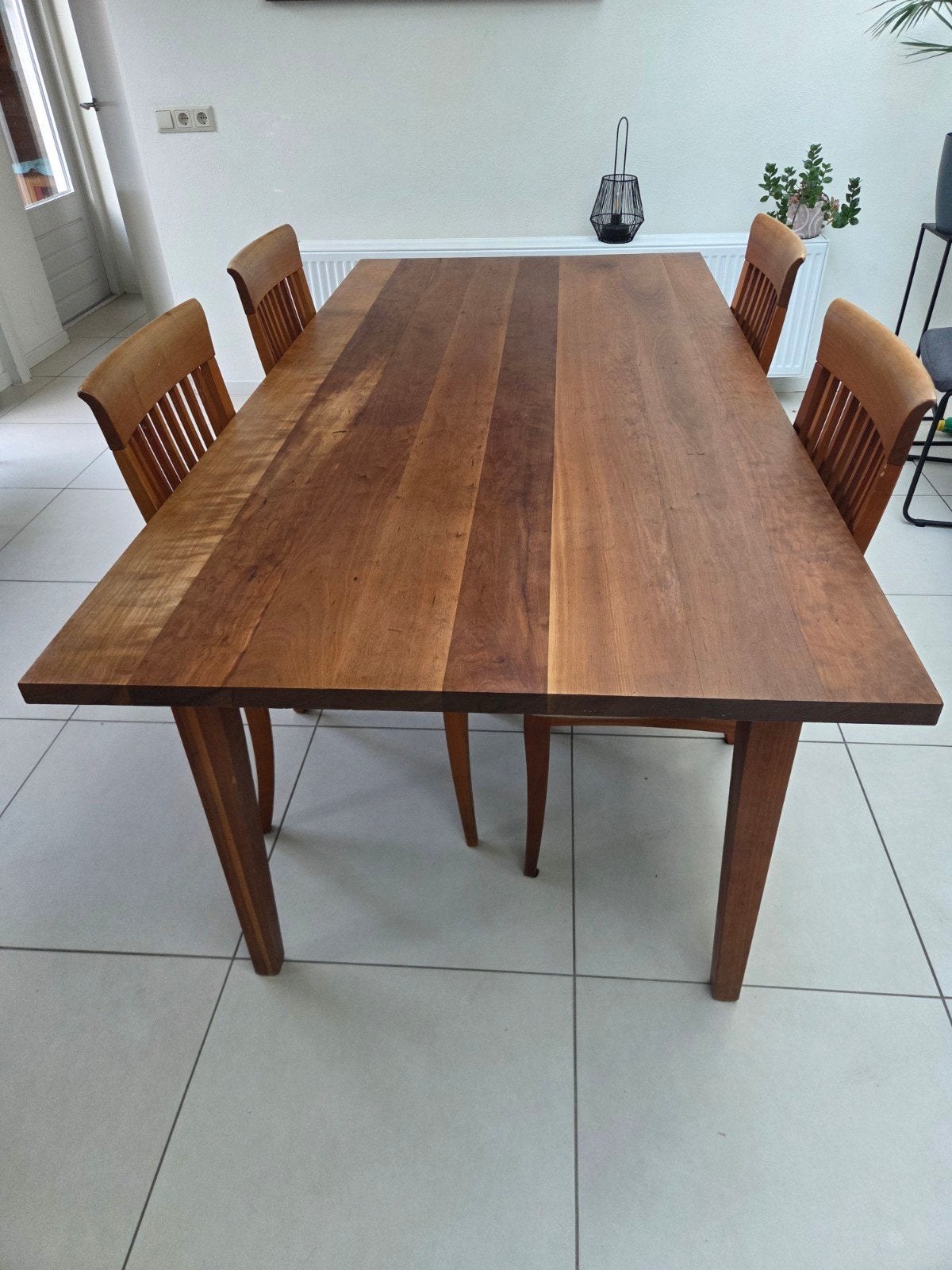 Massief kersenhouten eettafel met 6 stoelen, 150 tot 200 cm, Natuurlijk, warm, Vier personen, Rechthoekig