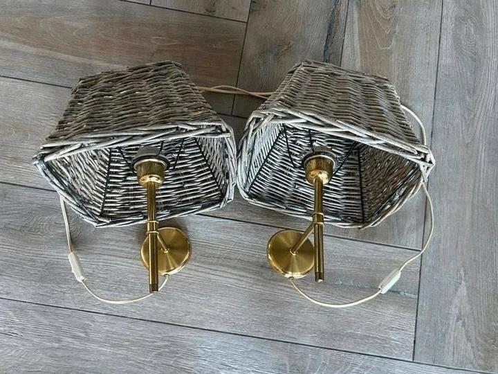 Set van 2 rieten wandlampen met gouden armatuur, Tuin en Terras, Overkappingen, Ophalen, Zo goed als nieuw, Overige typen