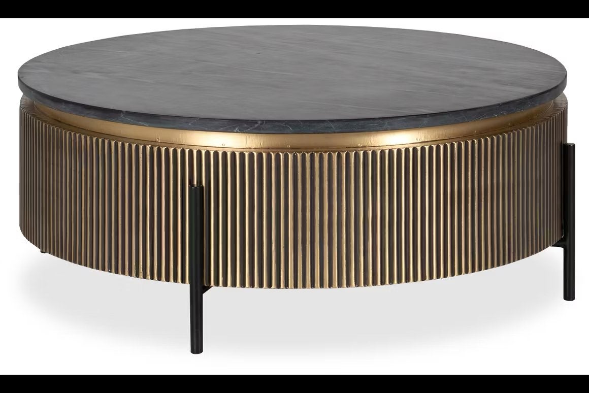 Salontafel Ironville Richmond Interiors Marmer & Messinglook, Huis en Inrichting, Tafels | Salontafels, Ophalen, Rond, 50 tot 100 cm