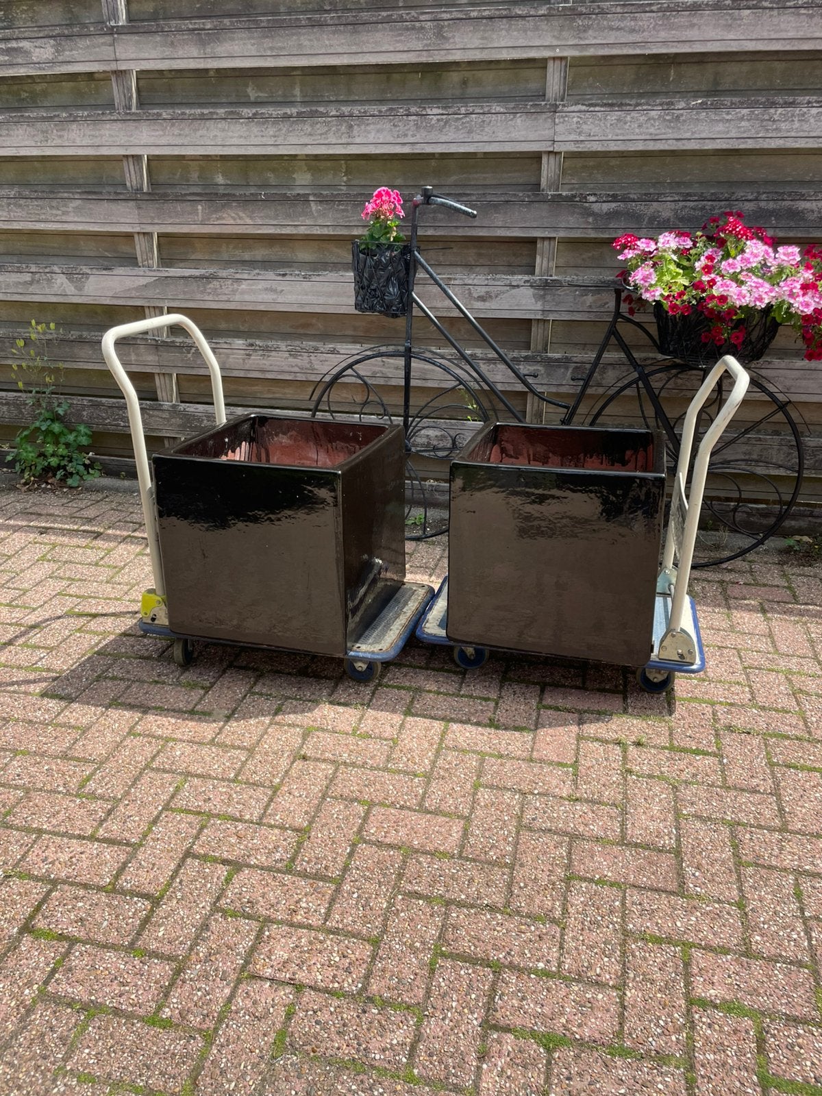 Potten shiny Black 50x50, Tuin en Terras, Bloembakken en Plantenbakken, Ophalen, Gebruikt, Vierkant, Steen