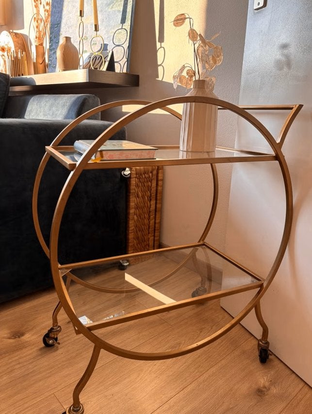 Bijzettafel met wieltjes, Huis en Inrichting, Minder dan 55 cm, Gebruikt, Metaal of Aluminium, Rond