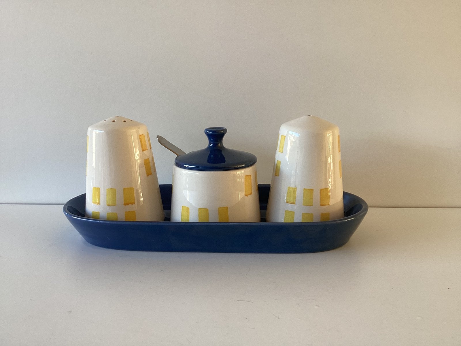 Vintage aardewerk peper-zout en mosterdstel Zenith Gouda, Antiek en Kunst, Ophalen of Verzenden