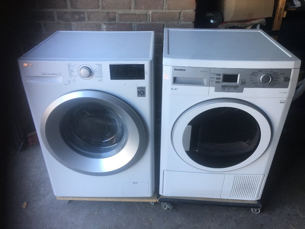 Set 8kg. Wasmachine + Warmtepompdroger schoon, goed werkend, 6 tot 8 kg, Ophalen, Zo goed als nieuw, 85 tot 90 cm