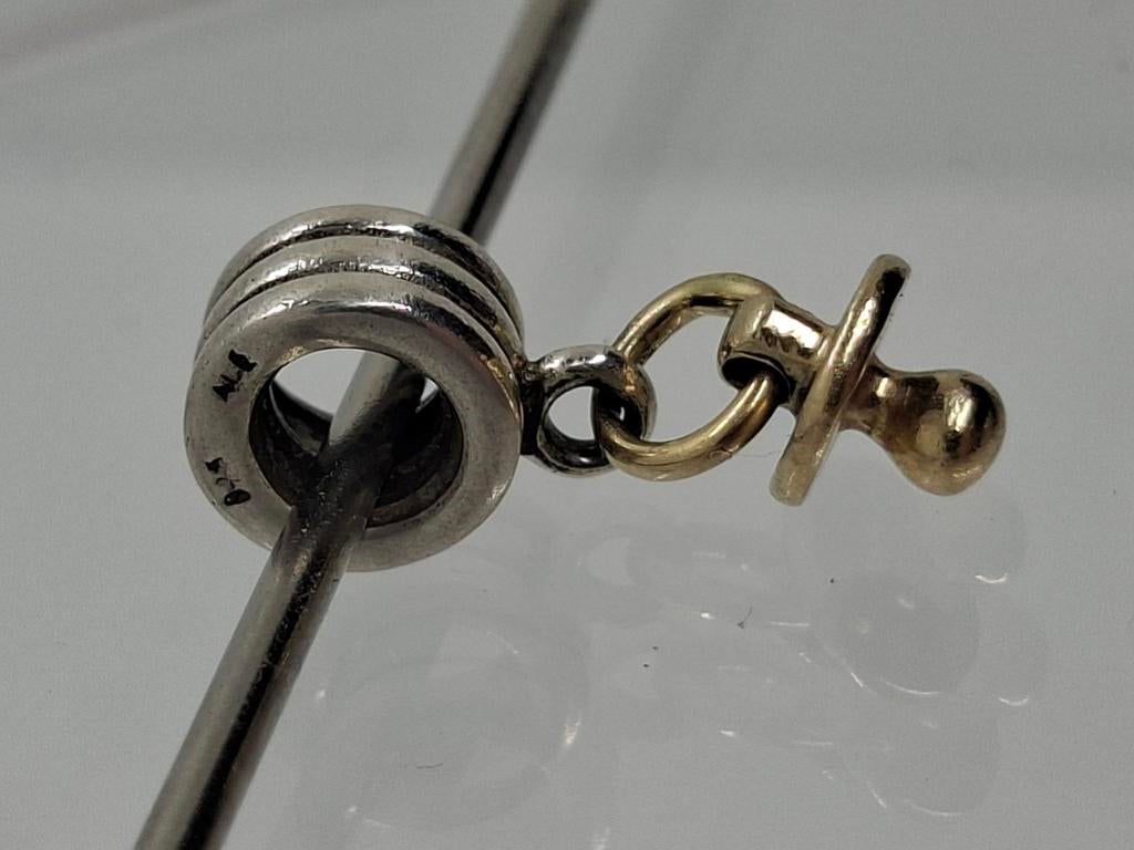 Pandora zilveren bedel met 14k gouden fopspeen, Sieraden, Tassen en Uiterlijk, Bedels, 1 bedel, Ophalen of Verzenden, Zilver, Pandora