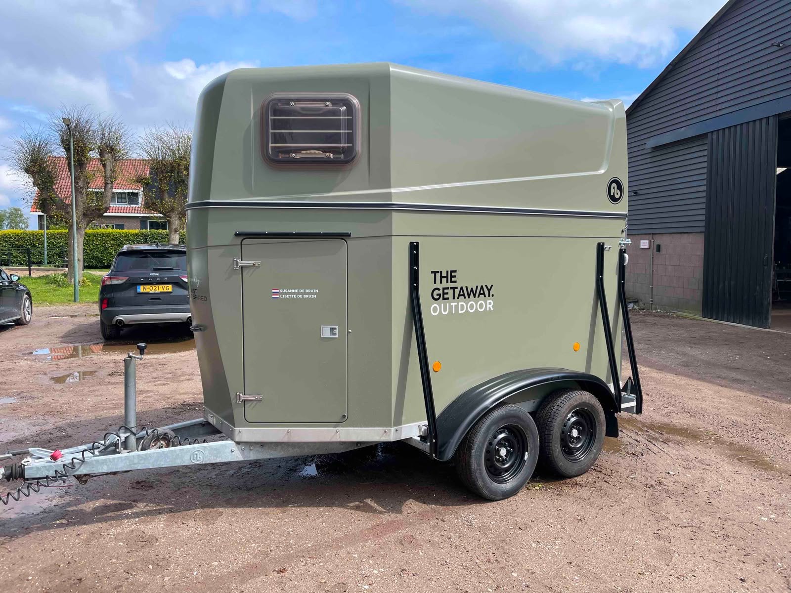 Blomert 2-paards trailer |Compleet| Satin Khaki Green wrap |, Ophalen, Gebruikt, 2-paards trailer