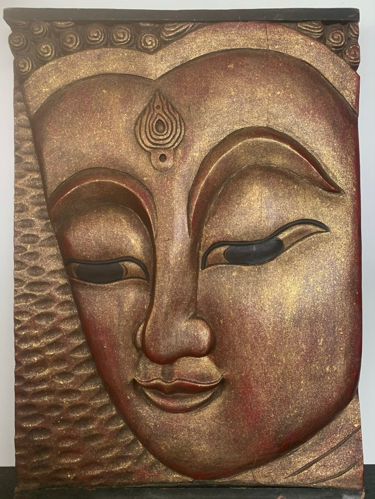 Hout Thaise Boeddha Hoofd Wanddecoratie, Ophalen of Verzenden, Zo goed als nieuw, Hout, Meerkleurig