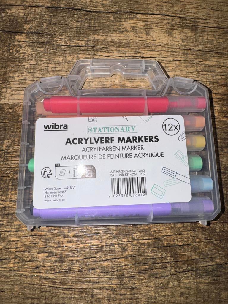 Wibra Acrylverf Markers 12 stuks, Ophalen of Verzenden, Nieuw, Potlood of Stift