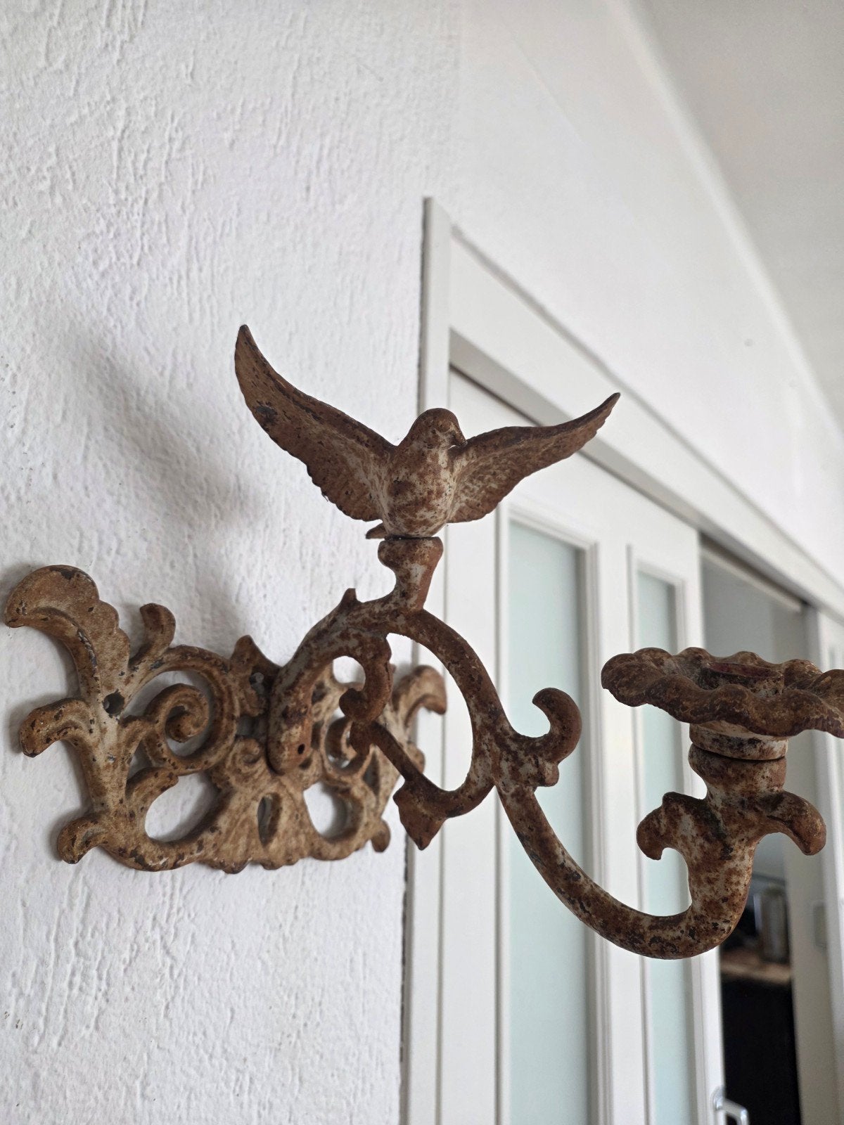 brocante gietijzeren wandkandelaar, Ophalen of Verzenden