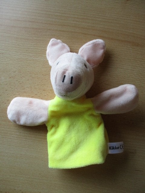 Max Velthuijs Kikker Varkentje pluche handpop  22cm, Ophalen of Verzenden, Zo goed als nieuw, Overige typen