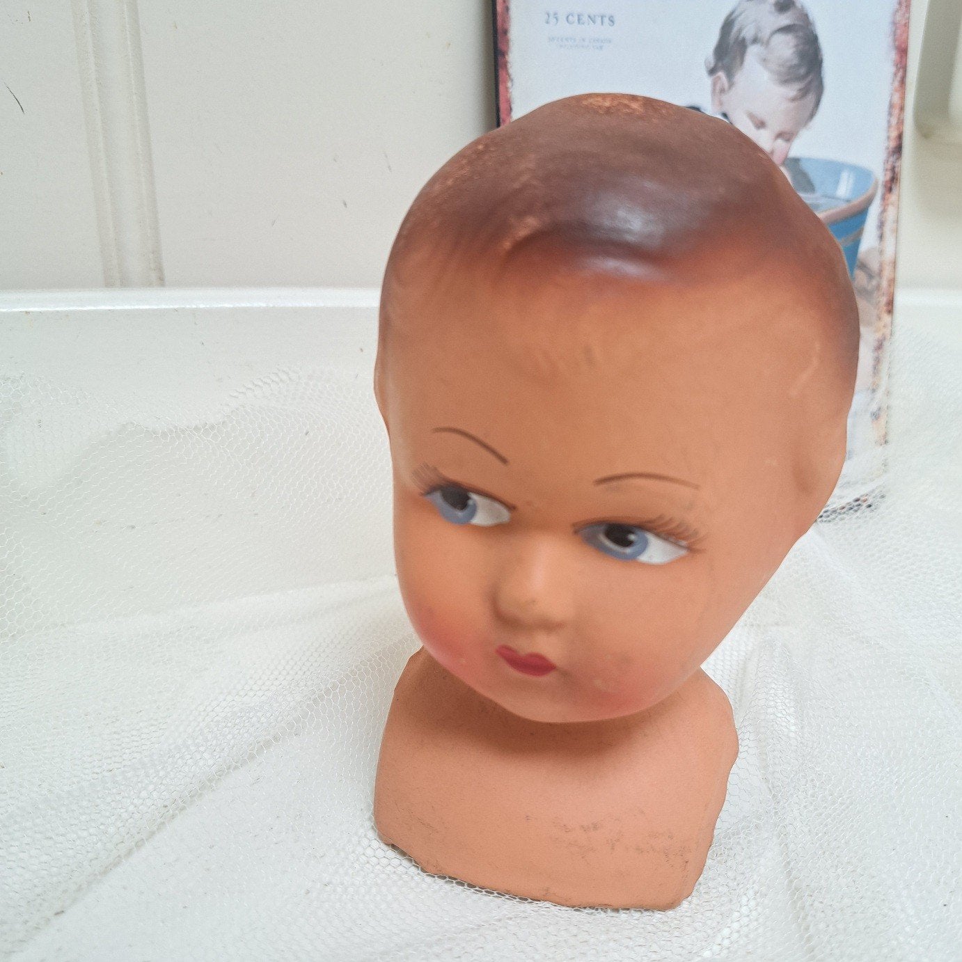 Antiek Vintage Frans Poppen kopje hoofdje, Ophalen of Verzenden, Gebruikt, Pop