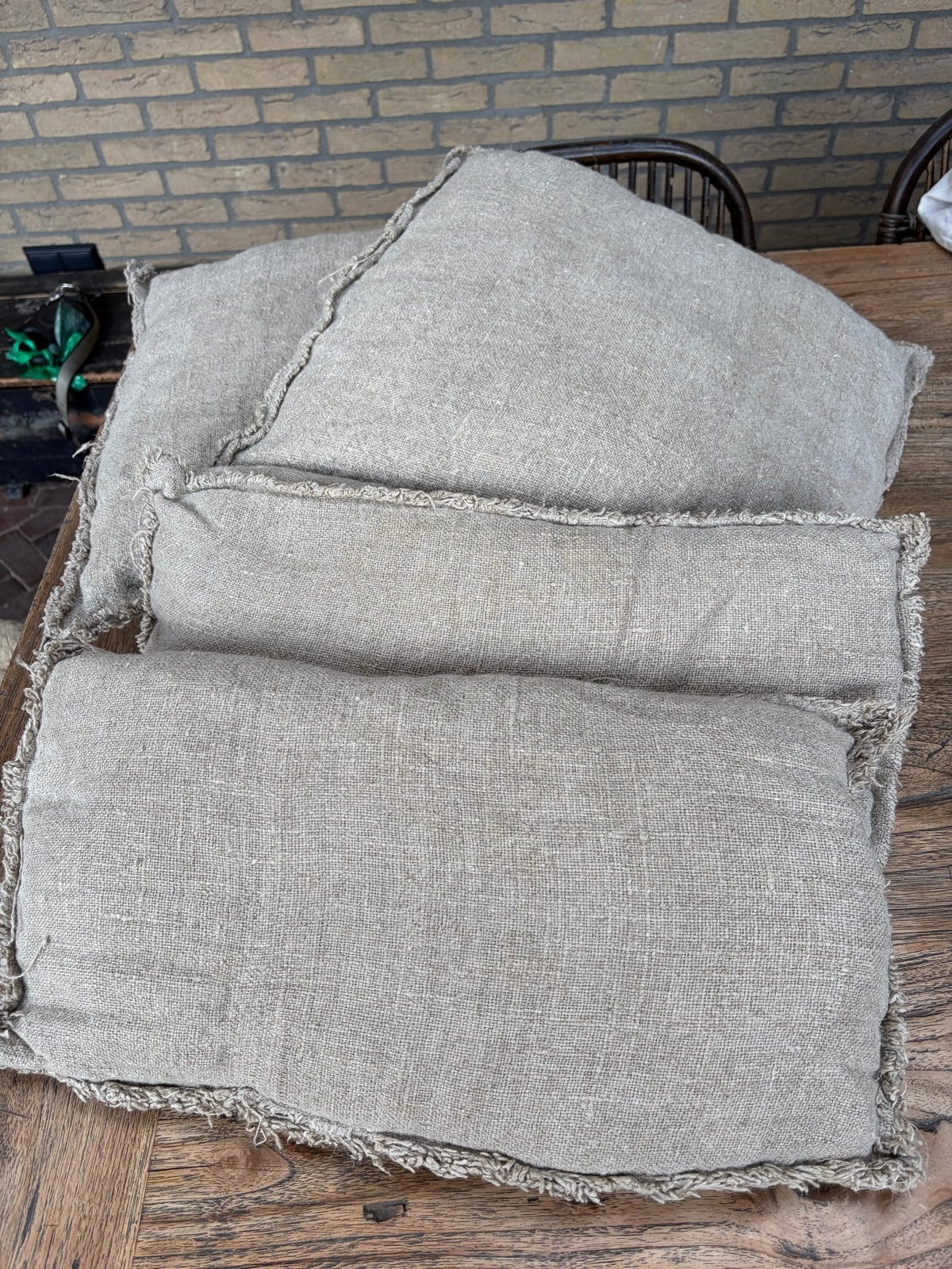 Shabby Chic puur linnen kussens - 2x 50x50, 2x 50x30, Beige, Ophalen of Verzenden, Zo goed als nieuw, Sierkussen