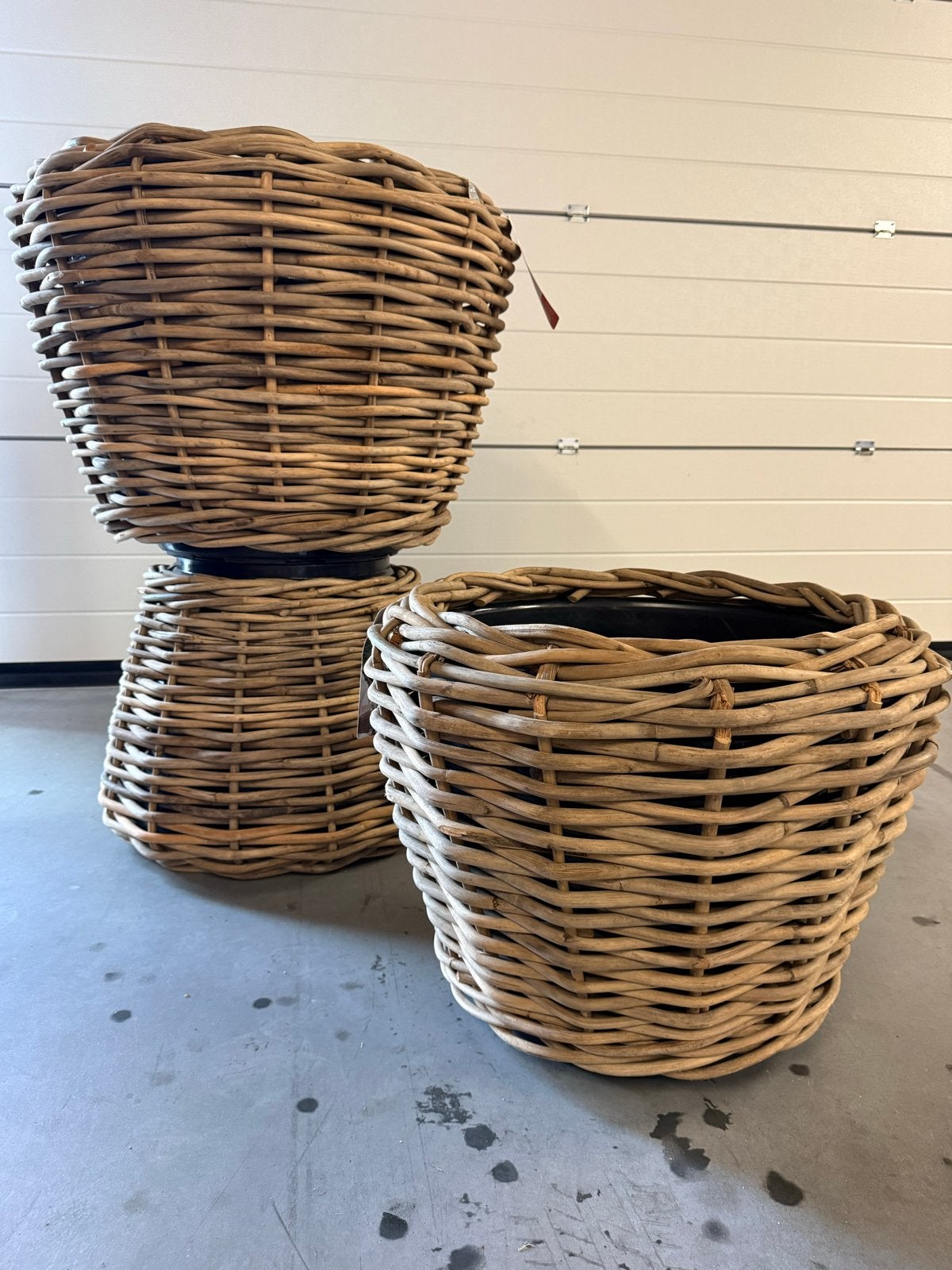 Rotan plantenbakken set - Nieuw, Overige materialen, 40 cm of meer, Rond, Ophalen of Verzenden