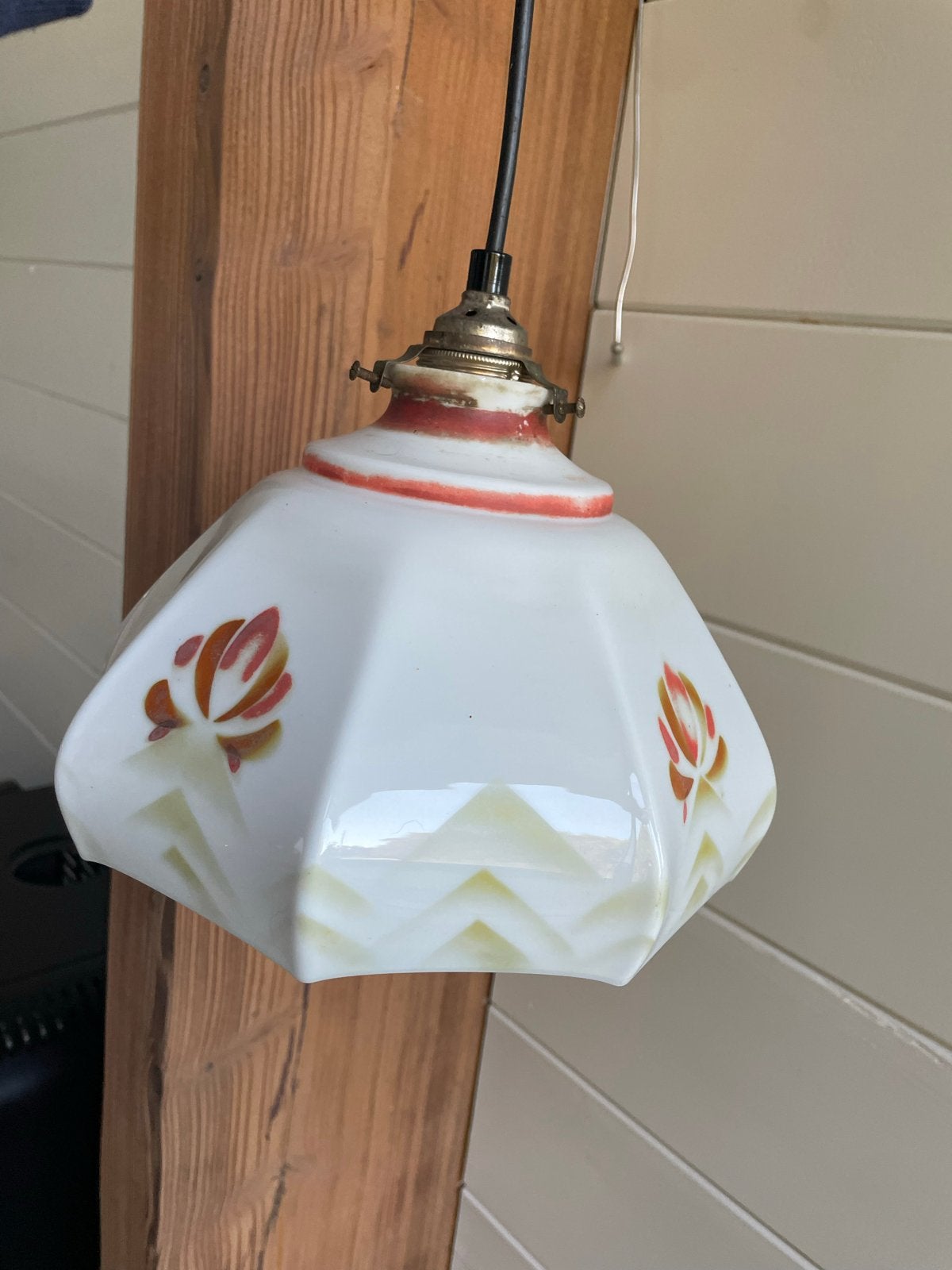Vintage hanglamp met bloemmotief en origineel armatuur, Ophalen of Verzenden