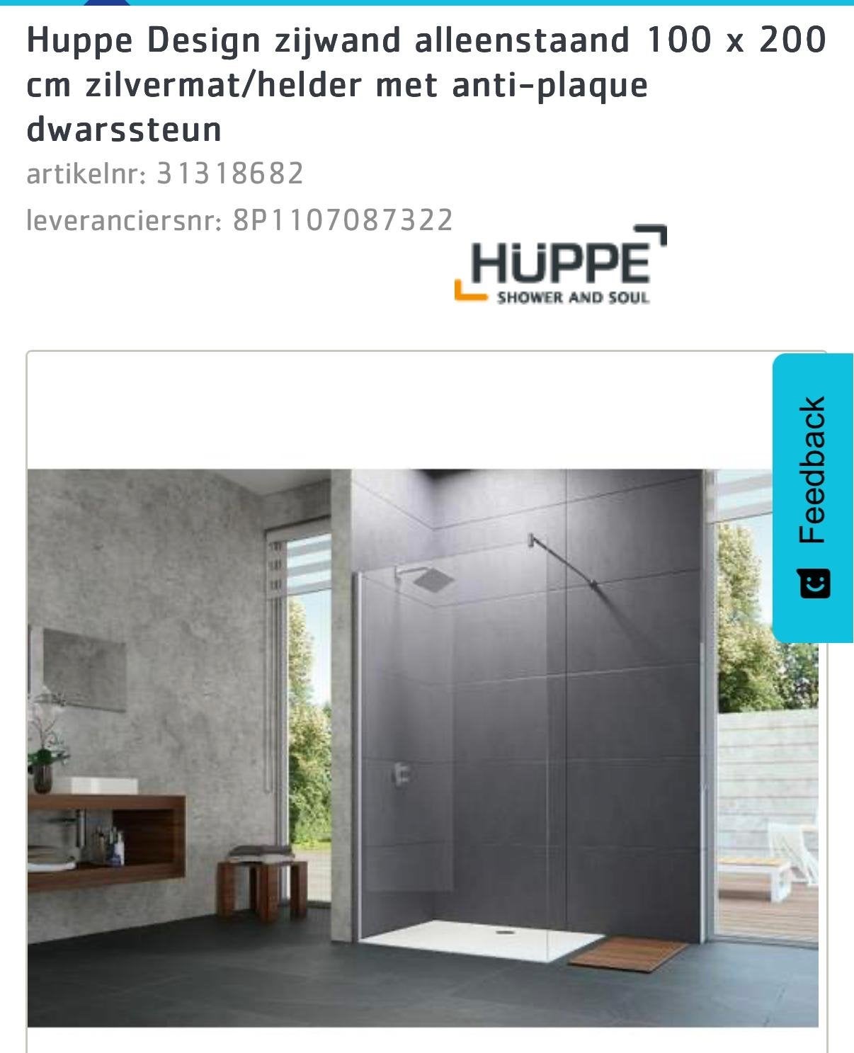 Huppe Design Douchewand 100x200cm zilvermat/helder, Ophalen, Nieuw, Met douche