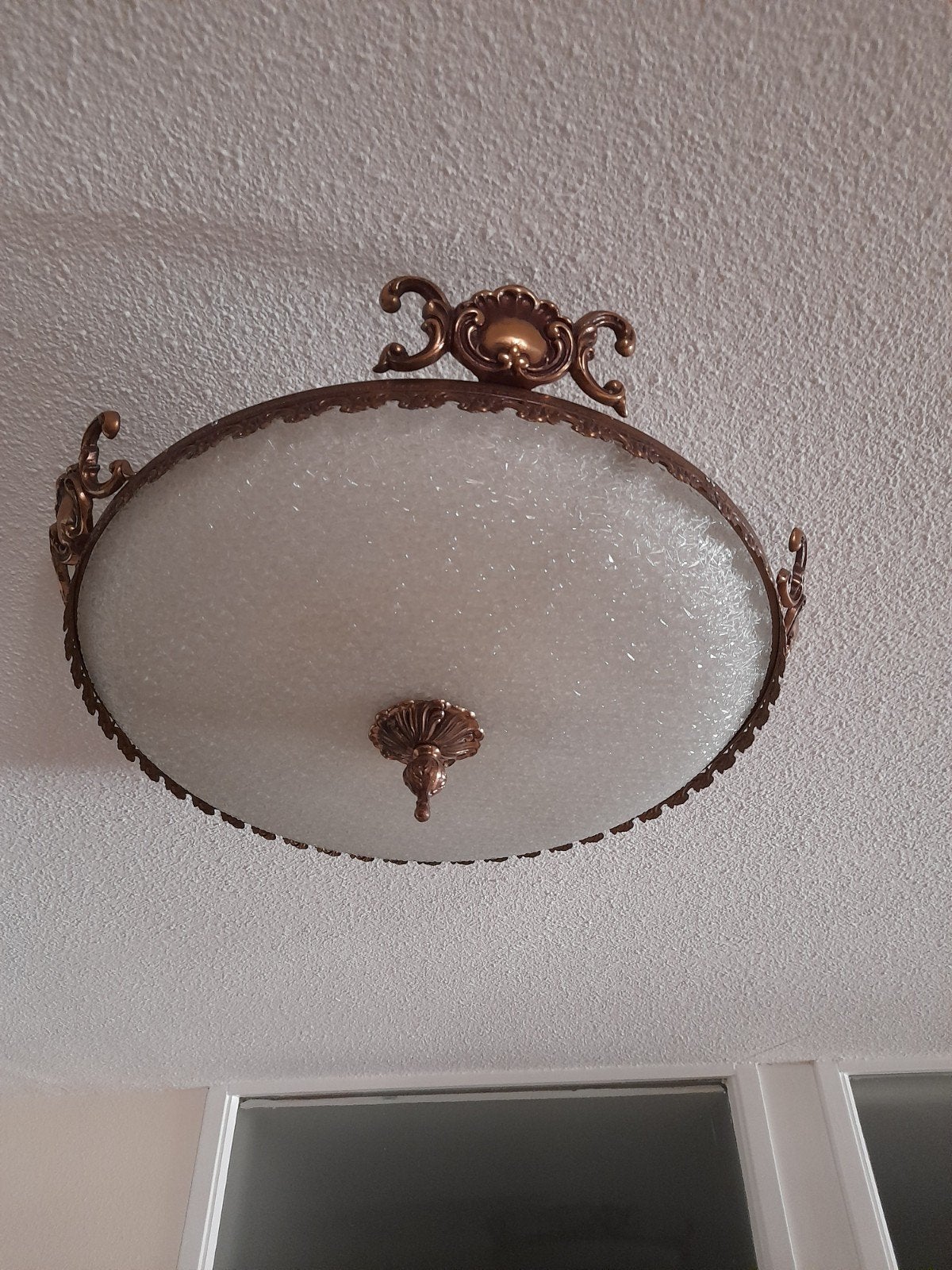 Klassieke Plafondlamp - Bronskleurig met Glas, Ø 55cm, Huis en Inrichting, Ophalen, Gebruikt, Antiek, Plafondlamp