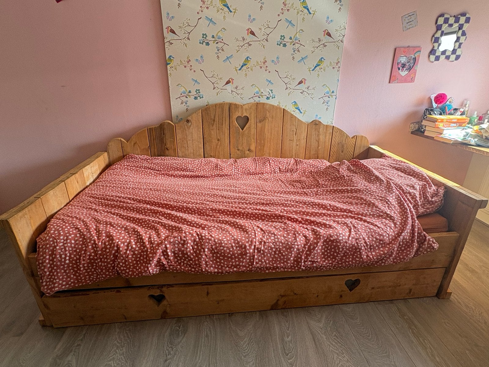 Steigerhouten bed met lade te koop, Huis en Inrichting, Ophalen, Gebruikt, 90 cm, Eenpersoons