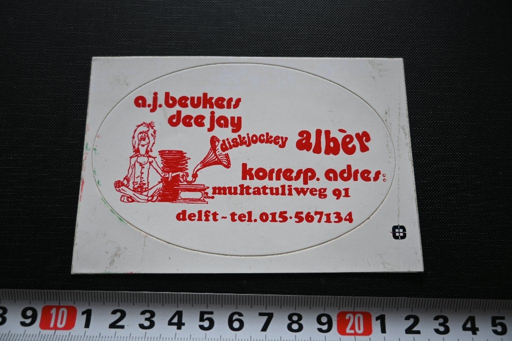 sticker delft aj beukers deejay diskjockey albèr multatuliwg, Ophalen, Zo goed als nieuw