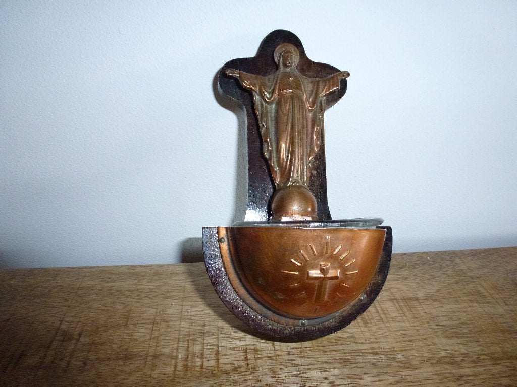 antiek wijwaterbakje met jesus, Ophalen of Verzenden
