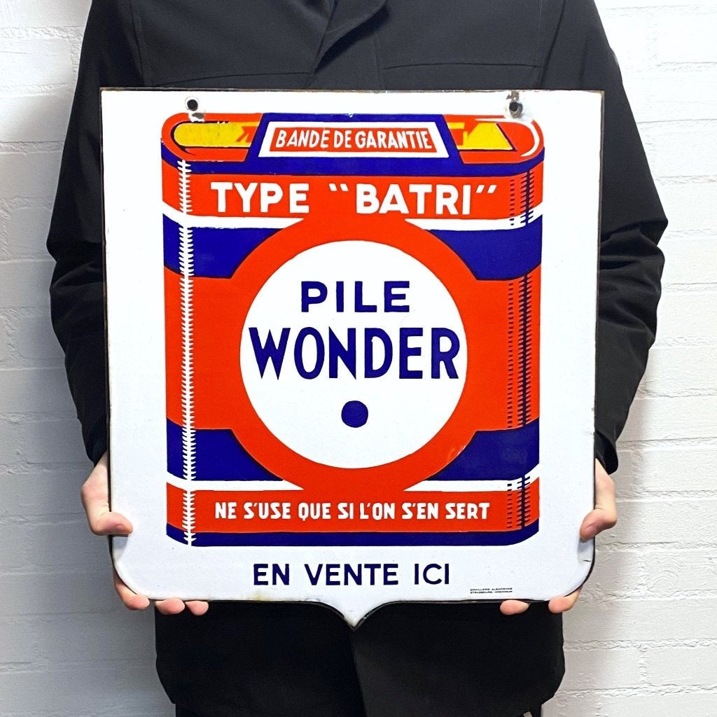 Pile Wonder emaille bord. Emaillerie Alsacienne., Reclamebord, Gebruikt, ., Emaillerie Alsacienne.