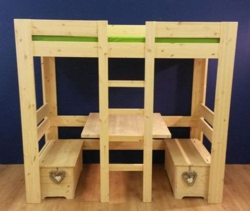 Hoogslaper/Stapelbed met buro en bankjes, 85 tot 100 cm, Nieuw, Ophalen of Verzenden, Lattenbodem
