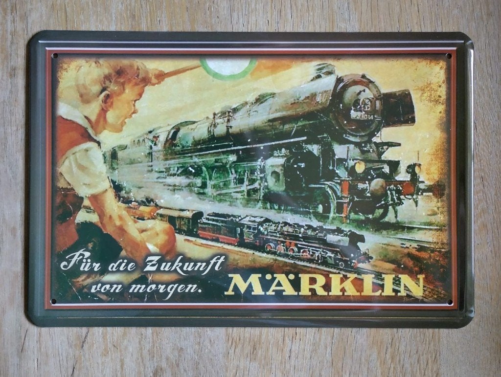 Märklin blikken schild ‘Für die Zukunft von morgen’, Gelijkstroom of Wisselstroom, Overige typen, Ophalen of Verzenden, Zo goed als nieuw