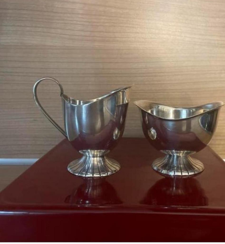 Verzilverde Melkkan en Suikerpot Set, Ophalen of Verzenden, Zilver