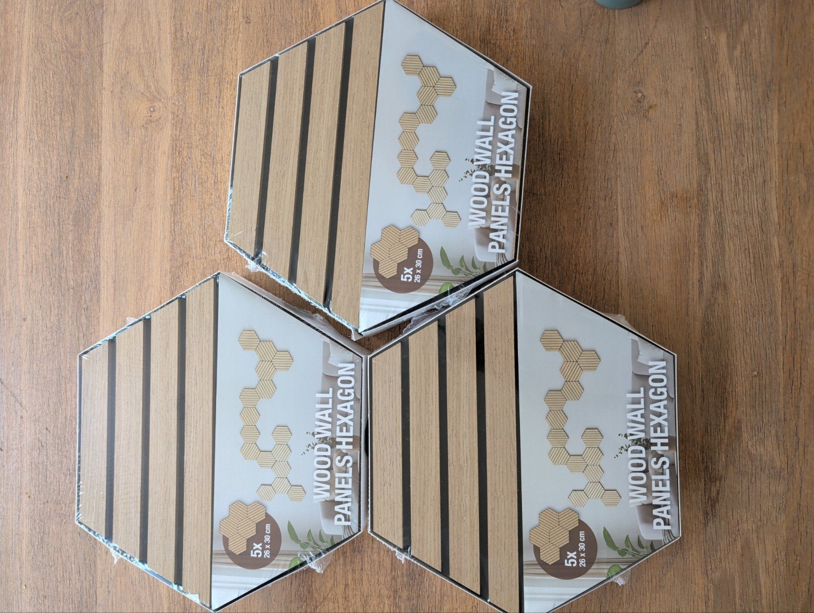 Nieuwe Houten Wandpanelen Hexagon - 3 sets van 5 stuks, Hout, Nieuw, Ophalen of Verzenden, Bruin