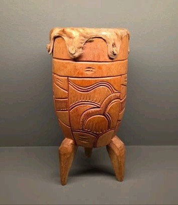 Houten trommel met snijwerk, Ophalen of Verzenden, Zo goed als nieuw, Trommel