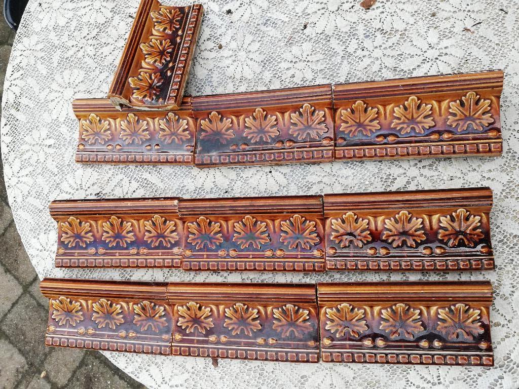 > 50 antieke randtegels met klimop roodbruin 15x7,5cm, Antiek en Kunst, Ophalen