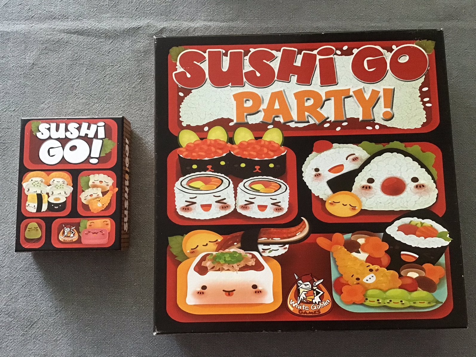 2 x Sushi Go Party! en kaartspel Sushi Go! Als nieuw., Hobby en Vrije tijd, Gezelschapsspellen | Bordspellen, Ophalen of Verzenden