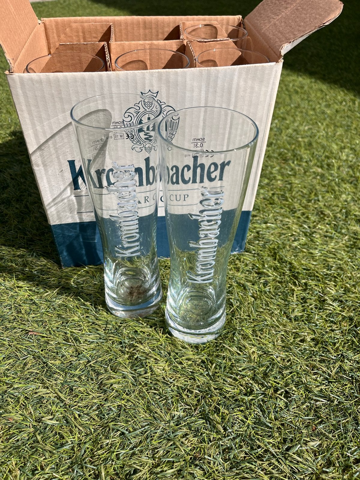 6 Krombacher bierglazen in doos, Ophalen of Verzenden, Nieuw, Glas, Overige merken