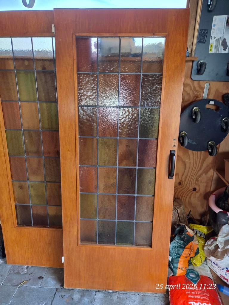 Twee authentieke ensuite deuren met origineel glas in lood, Doe-het-zelf en Verbouw, Deuren en Horren, Gebruikt, Binnendeur, Minder dan 200 cm
