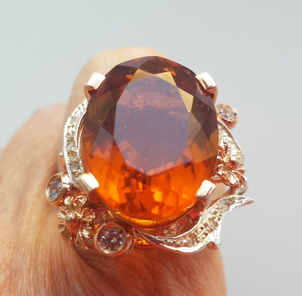Prachtige rose gouden ring met citrien en diamant 9 karaats, Ophalen of Verzenden, Zo goed als nieuw, 17 tot 18, Met edelsteen