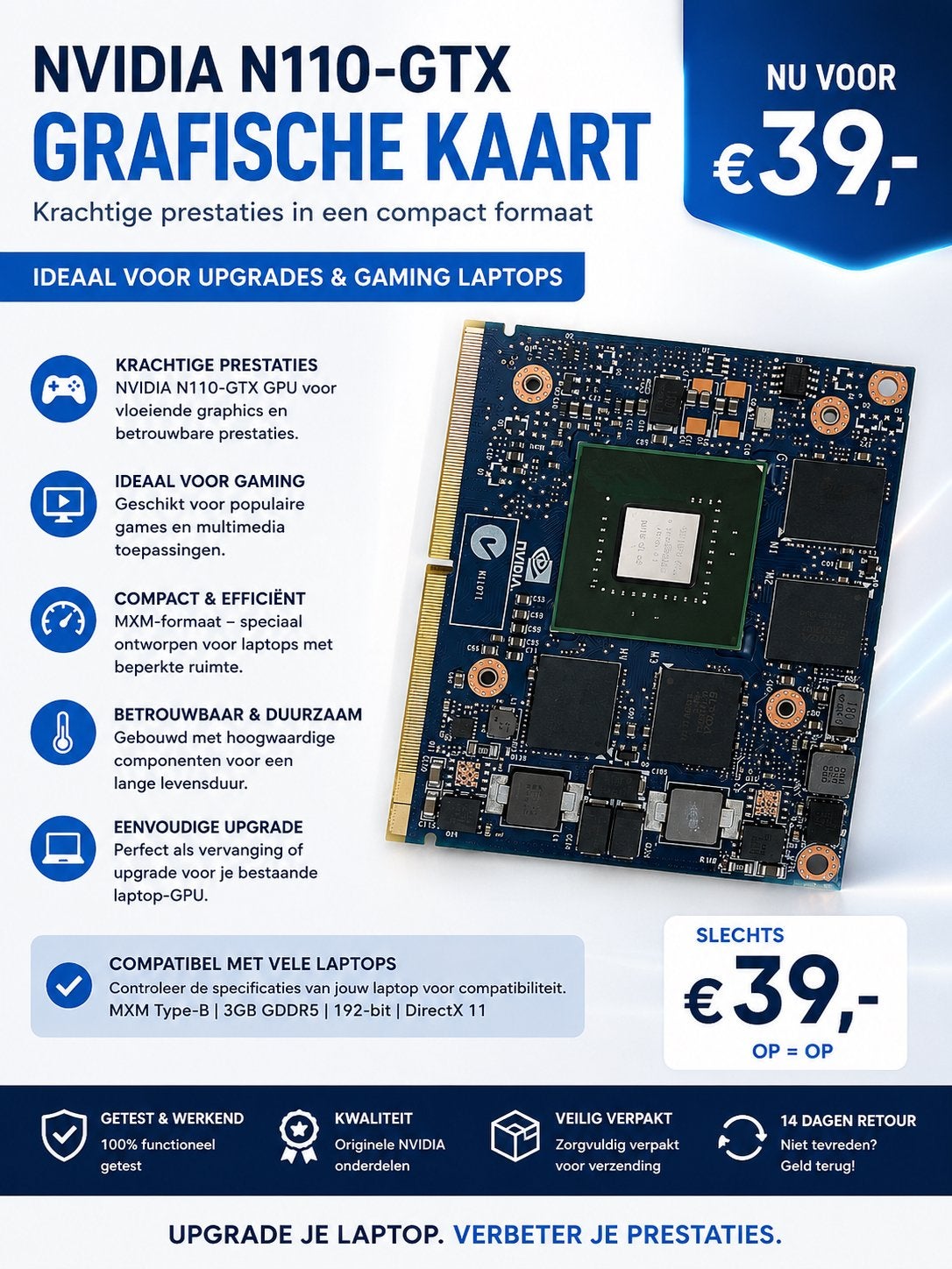 NVIDIA N110-GTX Grafische Kaart - Upgrade voor Laptops, Computers en Software, Videokaarten, Gebruikt, Ophalen of Verzenden, GDDR5