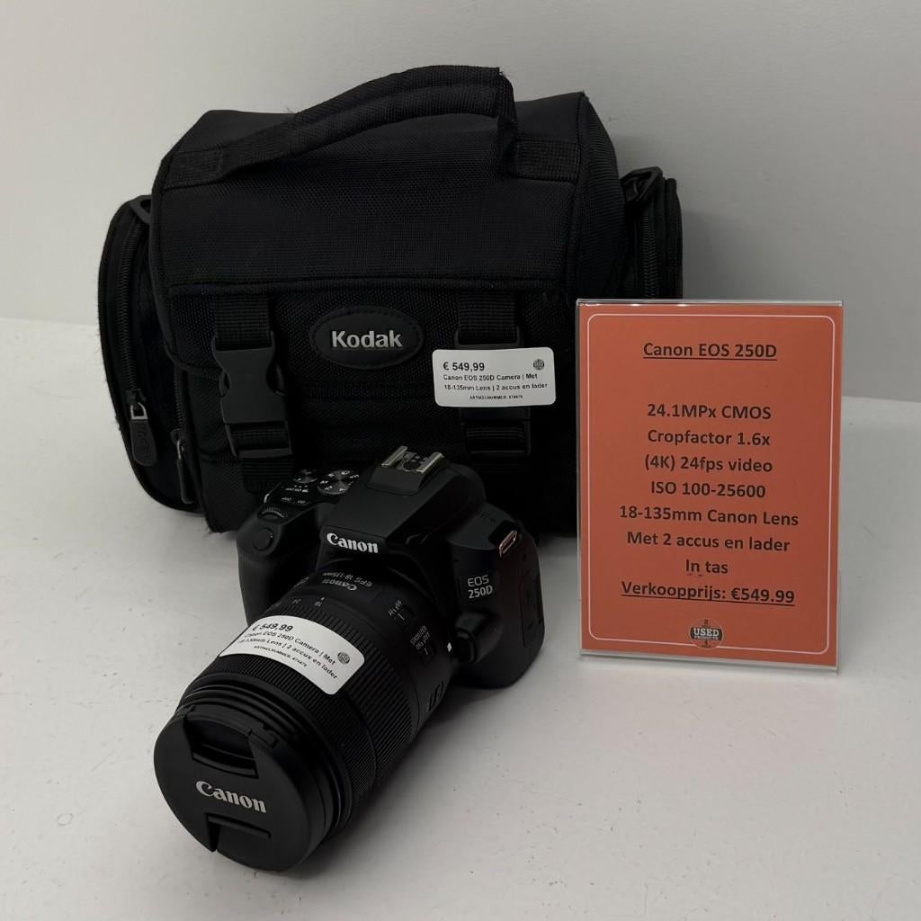 Canon EOS 250D Camera | Met 18-135mm Lens | 2 accus en lader, Spiegelreflex, Canon, Dordrecht@usedproducts.nl, Toulonselaan 72