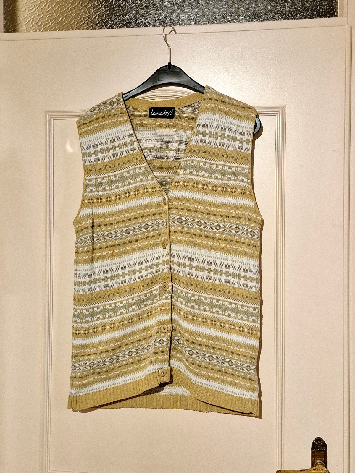 Vintage Lanaby's Vest - Geel/Wit/Bruin - Maat XXL, Geel, Maat 46/48 (XL) of groter, Ophalen of Verzenden, Lanaby's