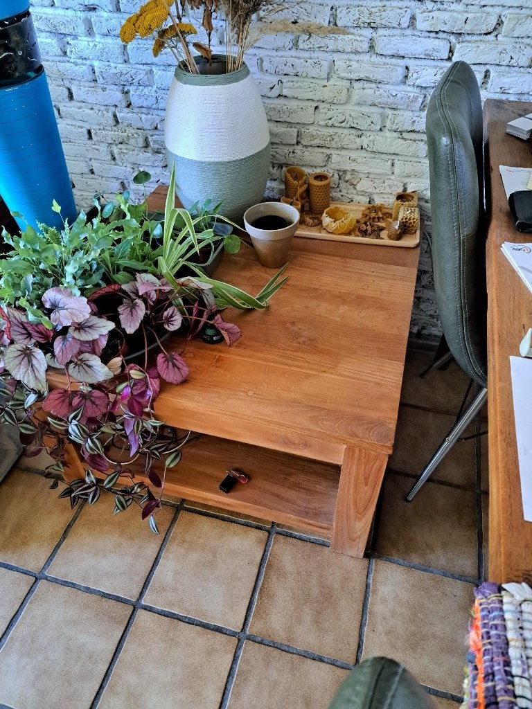 teak houten bijzettafel, Huis en Inrichting, Gebruikt, Vierkant, 75 cm of meer, Teakhout