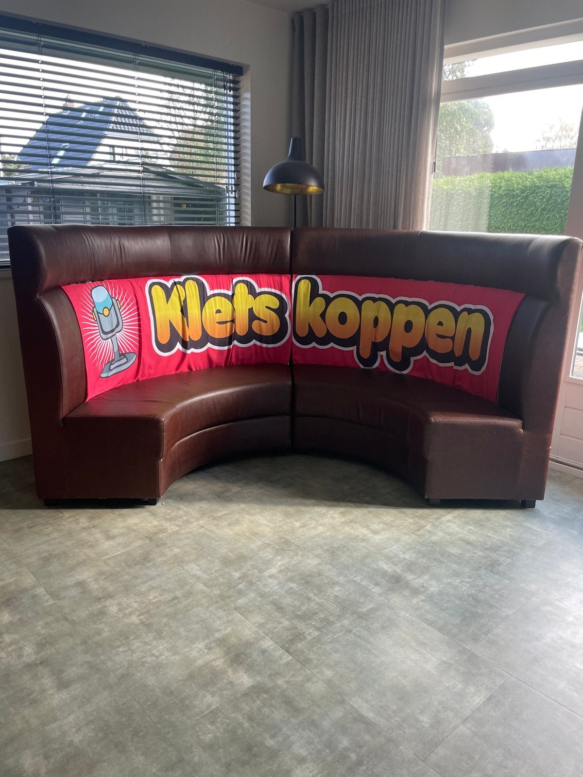 Hoteca / mancave bruine ronde bank, Ophalen of Verzenden, Gebruikt, Leer