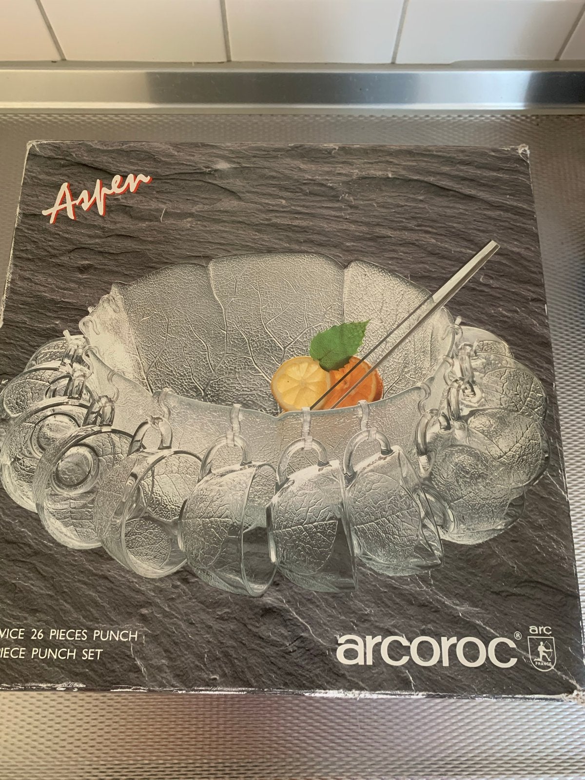 Arcoroc Aspen Glazen Punch Set - Schaal met 12 Kopjes, Overige merken, Ophalen of Verzenden, Overige stijlen, Glas