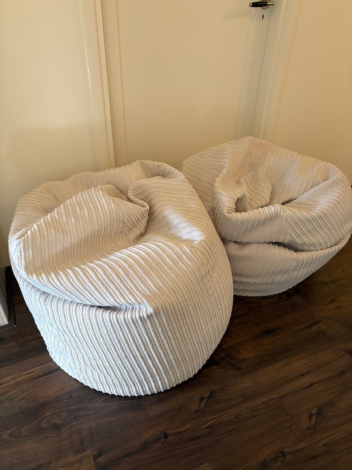 Loungepug Zitzakken - Beige Ribstof (2 stuks), Ophalen, Gebruikt, Beige, Zitzak